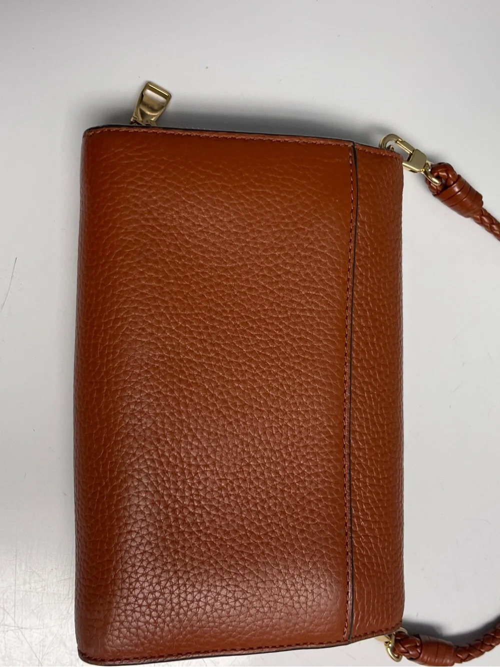 Tory Burch Cognac Pebbled Leather Crossbody Bag with Braided Strap